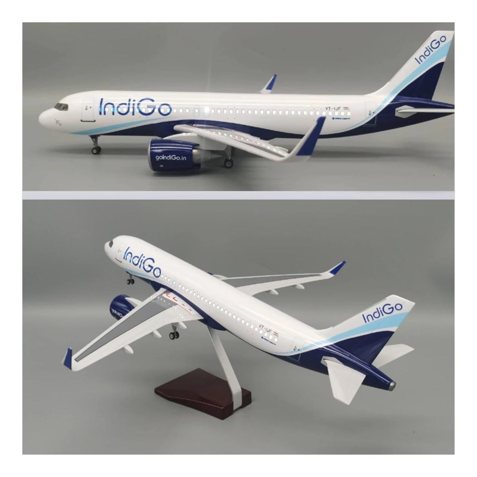 Odlewane zabawki samolotowe Skala 47 cm Duży model zabawkowy samolotu do modeli samolotów A320 Indigo Odlewane samoloty Z oświetleniem LED Kolekcja zabawek do zbierania i wyświetlania (z lampą)
