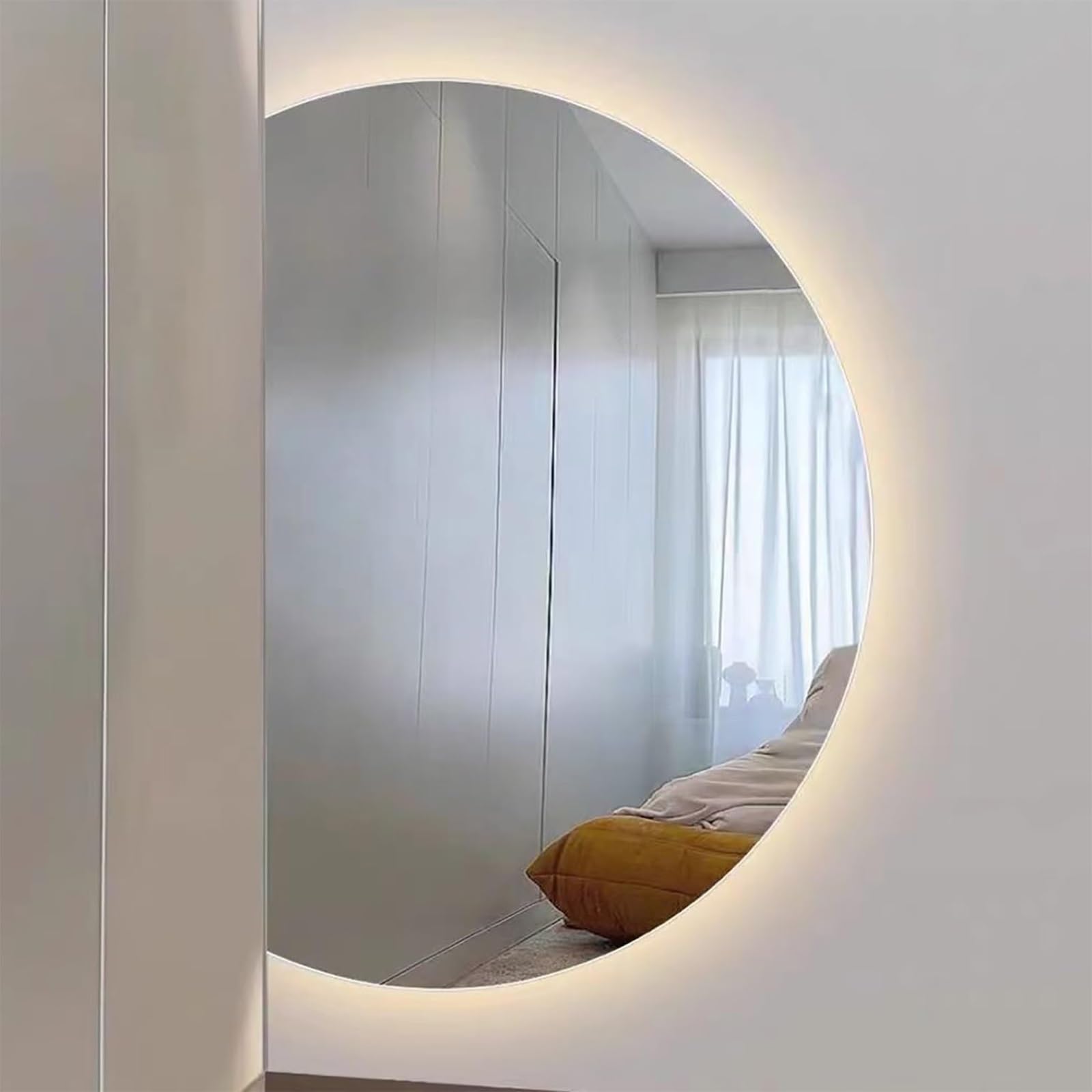 SXFSDOU ligent LED Bathroom Mirror eless Half-Round HD Makeup Anti-Fog Dimmable Decor 3 Color Temperatures Left Cut 130x90cm/51x35