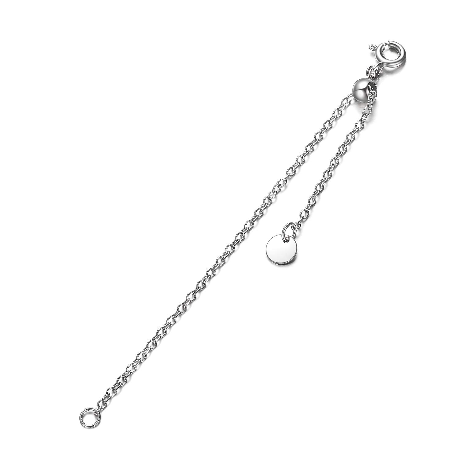 1pc 925 Sterling Silver 1.5mm Necklace Extender Chain 4inch Bracelet Anklet Single Bead Extension Adjustable Length