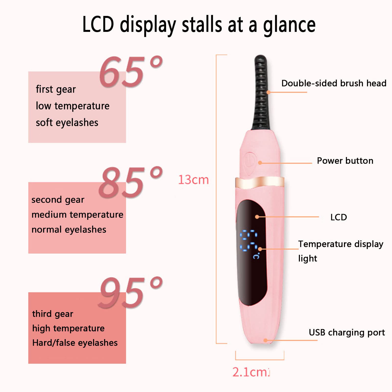 Piegaciglia Elettrico Riscaldato Piega Ciglia Donna Professionale Con Pettine Incorporato Usb Ricaricabile Electric Eyelash Curler Heat with Brush Comb Piccolo Ciglia Lunga Durata (13X2.1cm,pink)