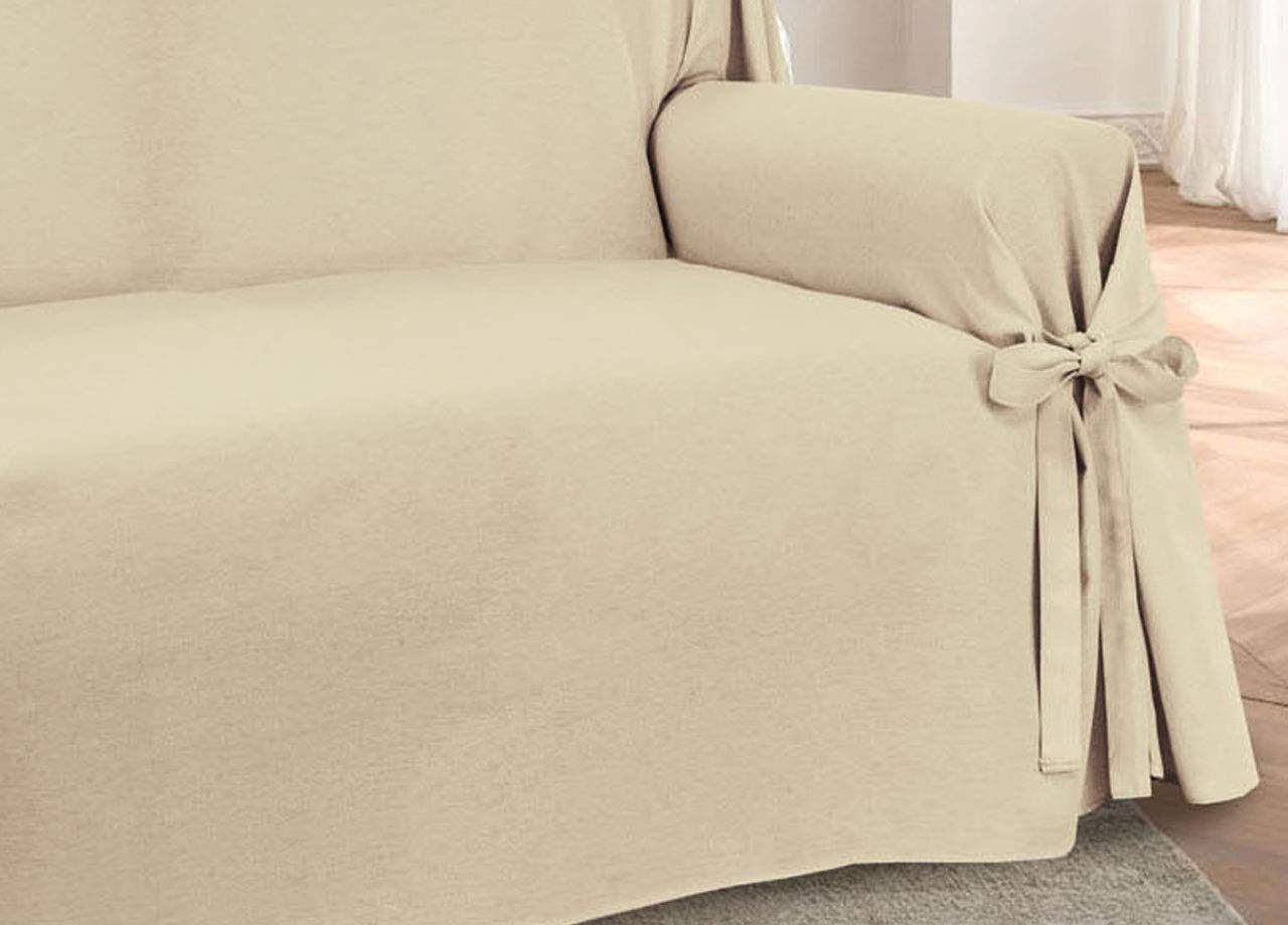 BIANCHERIAWEB Copridivano Fodera Telo Protezione Divano Con Laccetti Fiocco Varie Fantasie 2 Posti Prez Beige
