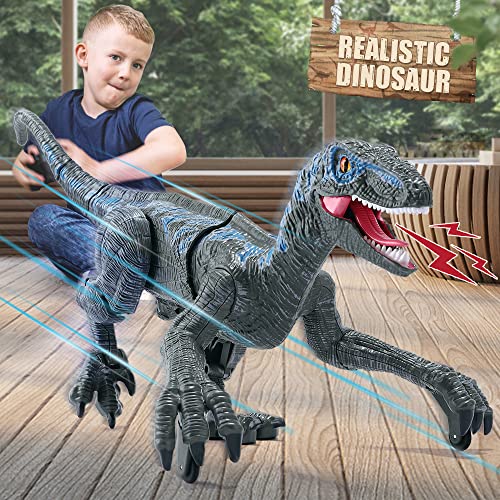 Mini Tudou 2.4G Fernbedienung Dinosaurier Spielzeug,Lehrreich Elektronisch Gehender Velociraptor mit Beleuchtung&Geräusche,Roboter Spielzeug,Beste RC Spielzeug Geschenke für Kinder Jungen Mädchen