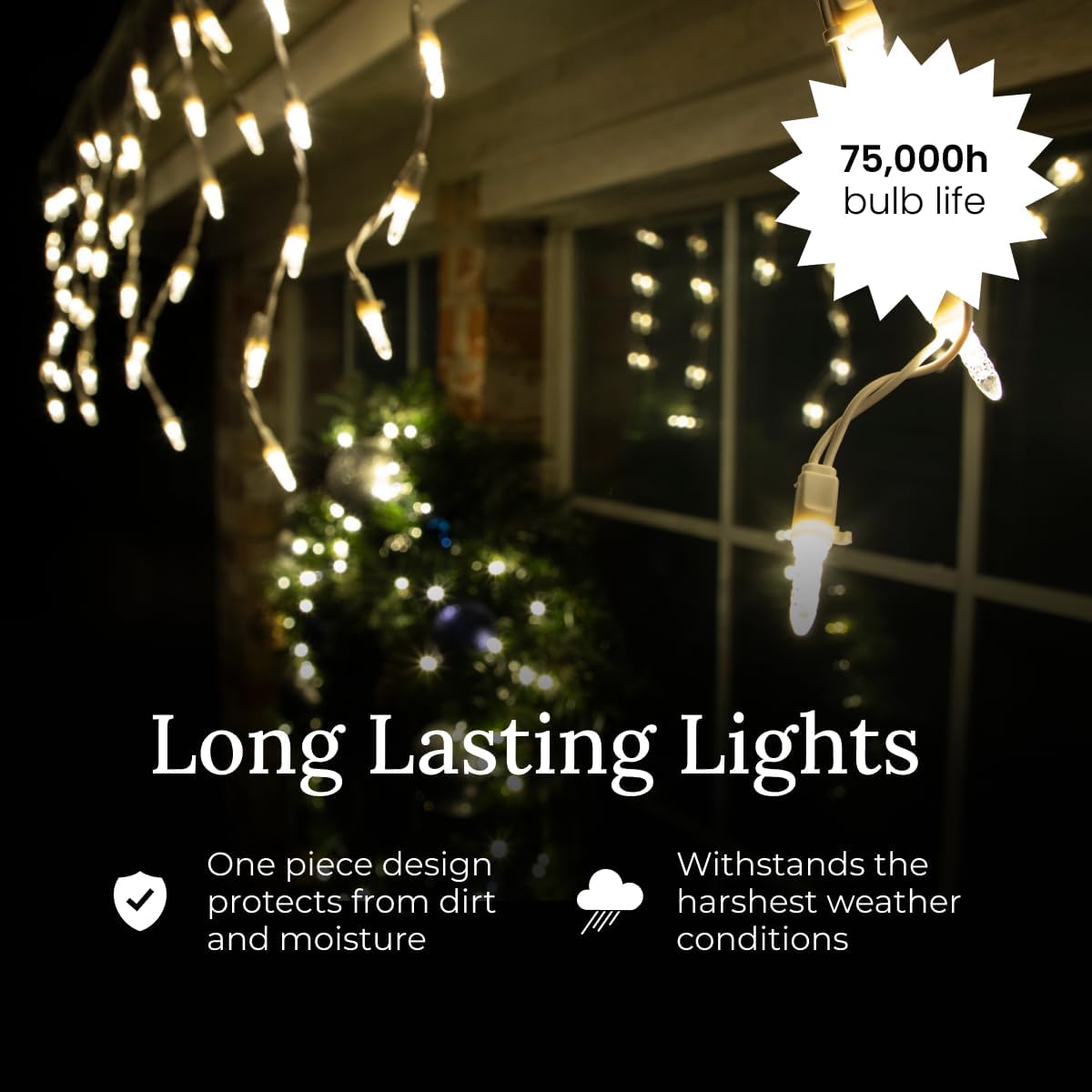 Pro Christmas LED Icicle Christmas Lights - 70 Count Icicle String Lights - Professional Grade Indoor/Outdoor Commercial Holiday Light Set for Trees, Bushes, & Décor - 2800K Warm White