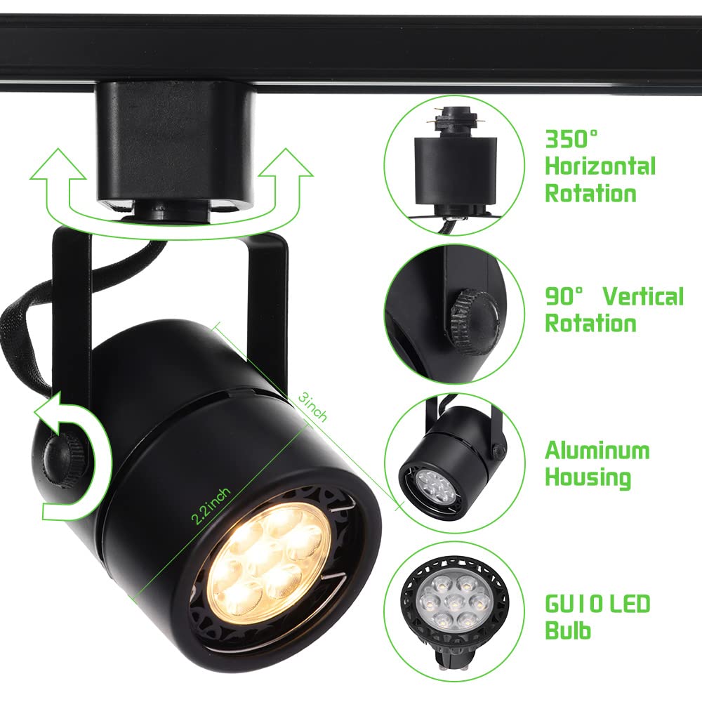 Paquete de 12 cabezales de luz LED, tipo 7 W H para foco de techo, iluminación de pared, exposición, cocina, tarea de acento de 4000 K, blanco neutro, ángulo de 36°, pista negra (negro)