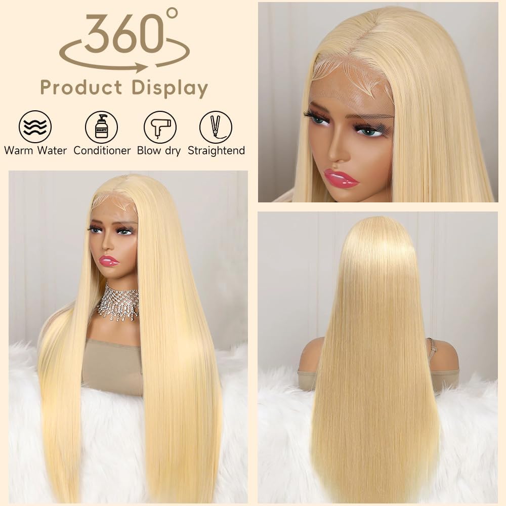 VIPbeauty 613 Lace Front Wig Human Hair 13x6 Transparent Lace 613 HD Lace Frontal Wig Straight Blonde Lace Front Wigs Pre Plucked With Baby Hair 22Inch - Image 2