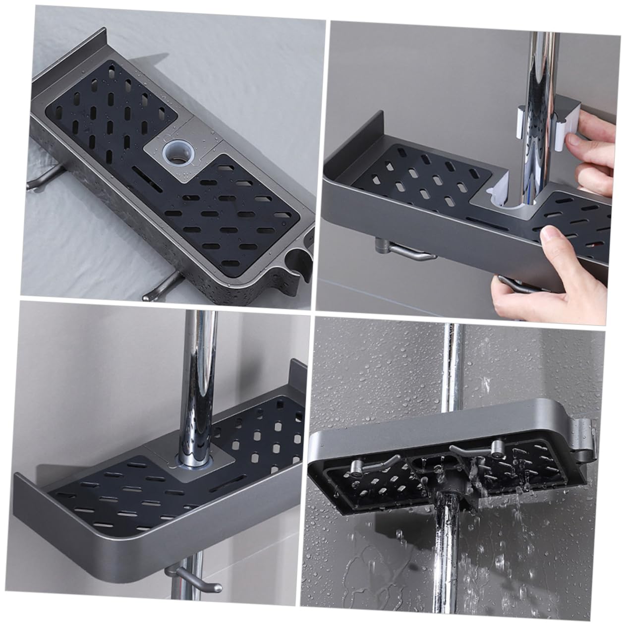 2pezzi Mensola Doccia senza Foratura Organizer per Asta Doccia Scorrevole Porta Sapone e Shampoo Supporto in Bagno