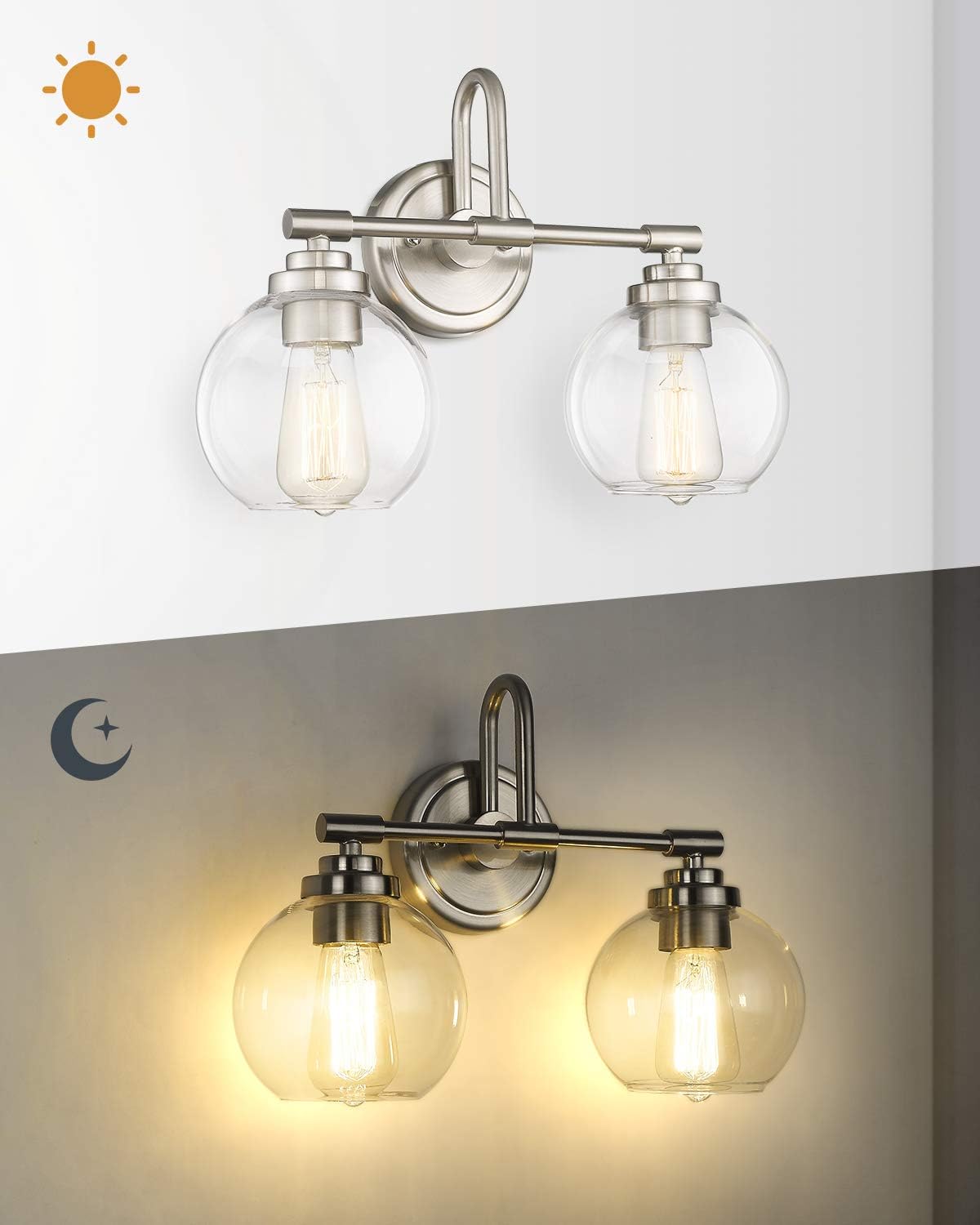 🛒 Flаѕh Sаlе AKEZON 2-Light Bathroom Light Fixtures, Brushed Nickel Bathroom Vanity Lights with Clear Glass Shade, KW-7219-2 Bеѕt Prоmо AKEZON 2-Light Bathroom Light Fixtures, Brushed Nickel Bathroom Vanity Lights with Clear Glass Shade, KW-7219-2