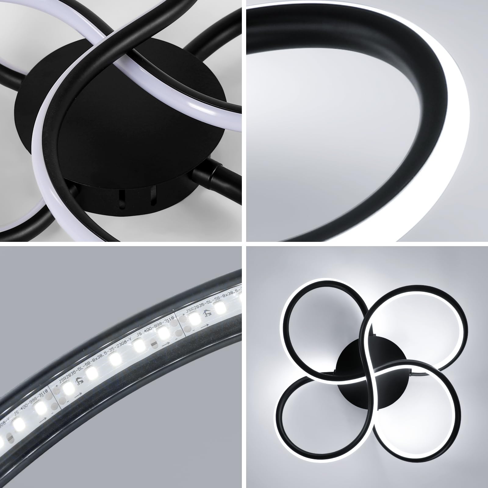 Plafoniera LED, Moderna Lampada da Soffitto 40W 4500LM, Bianco Freddo 6500K Lampada Led Soffitto Design a Forma di Fiore per Camera da Letto, Soggiorno, Cucina, Nero