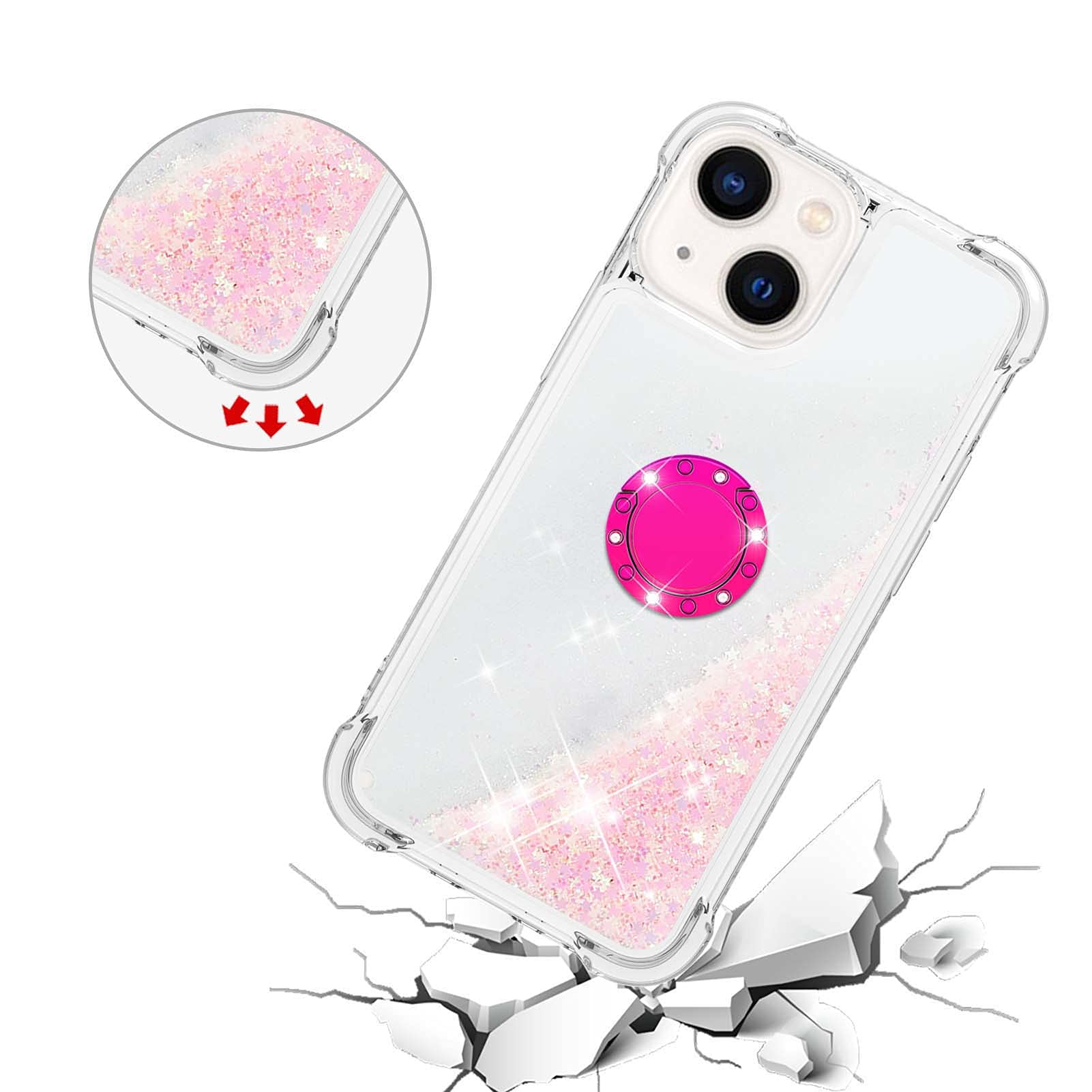 Transparent Liquid Case for Galaxy A01 Core Ring Holder, Silicone Phone Case Glitter Floating Liquid Cover Slim Bumper Case Sparkly Back Case Resistant Hard Compatible with Samsung Galaxy A01 Core