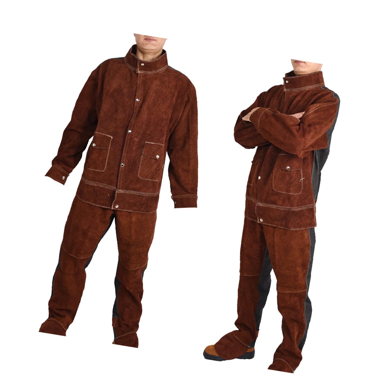 Set di Attrezzatura per Saldatura con Giacca E Pantaloni in Pelle, MARRONE, XL