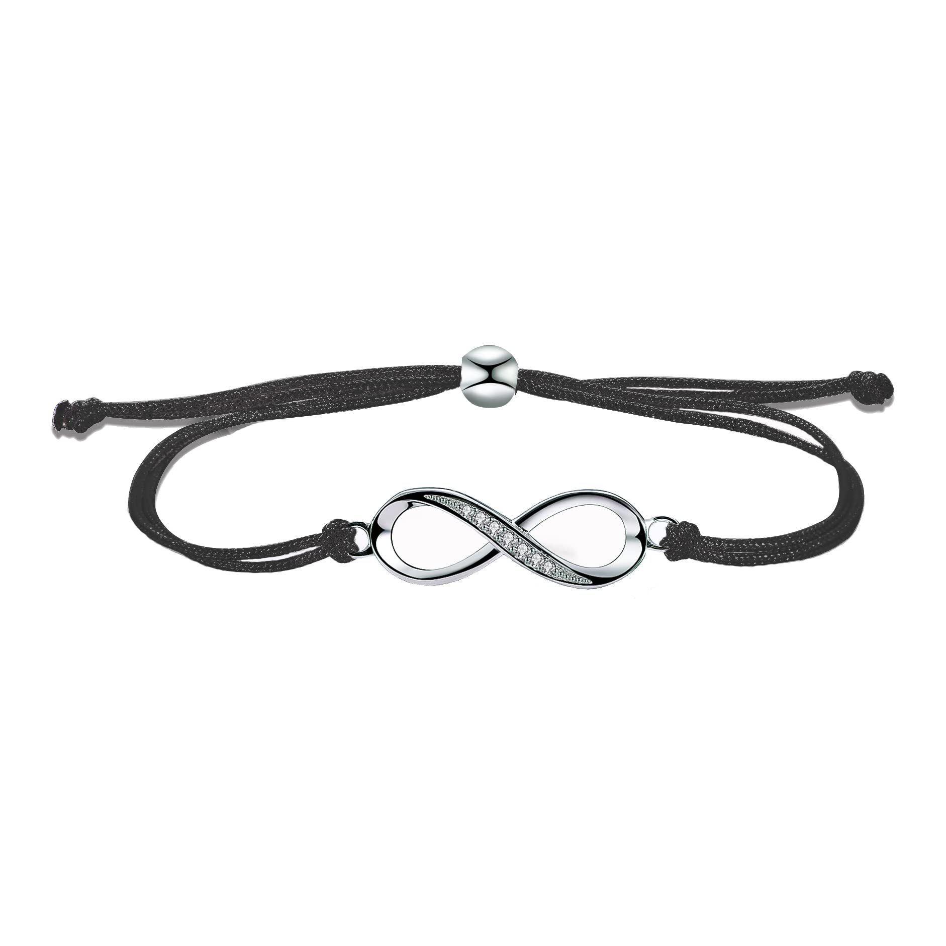 Bo&Pao Pulsera Infinito de Cuerda Plata de Ley 925, 23 cm, ajustable