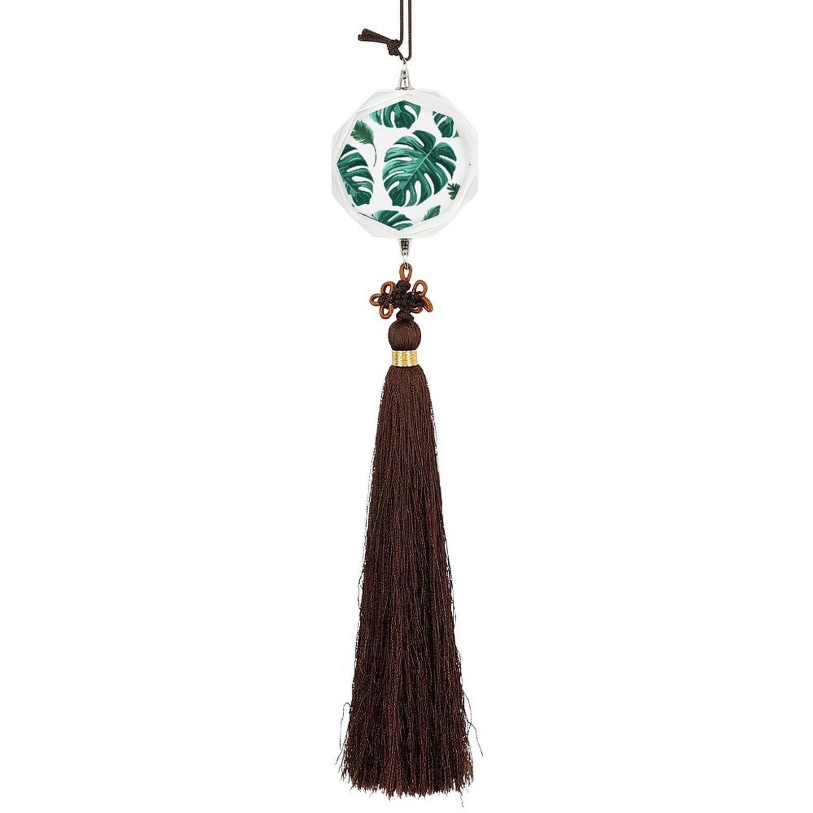 Crystal Car Pendant Charms Hexagon Crystal Rear View Mirror Charms Cyan Palm Leaves Auto Hanging Interior Ornament Pendant Car Interior Accessories for Women Men Auto Decor