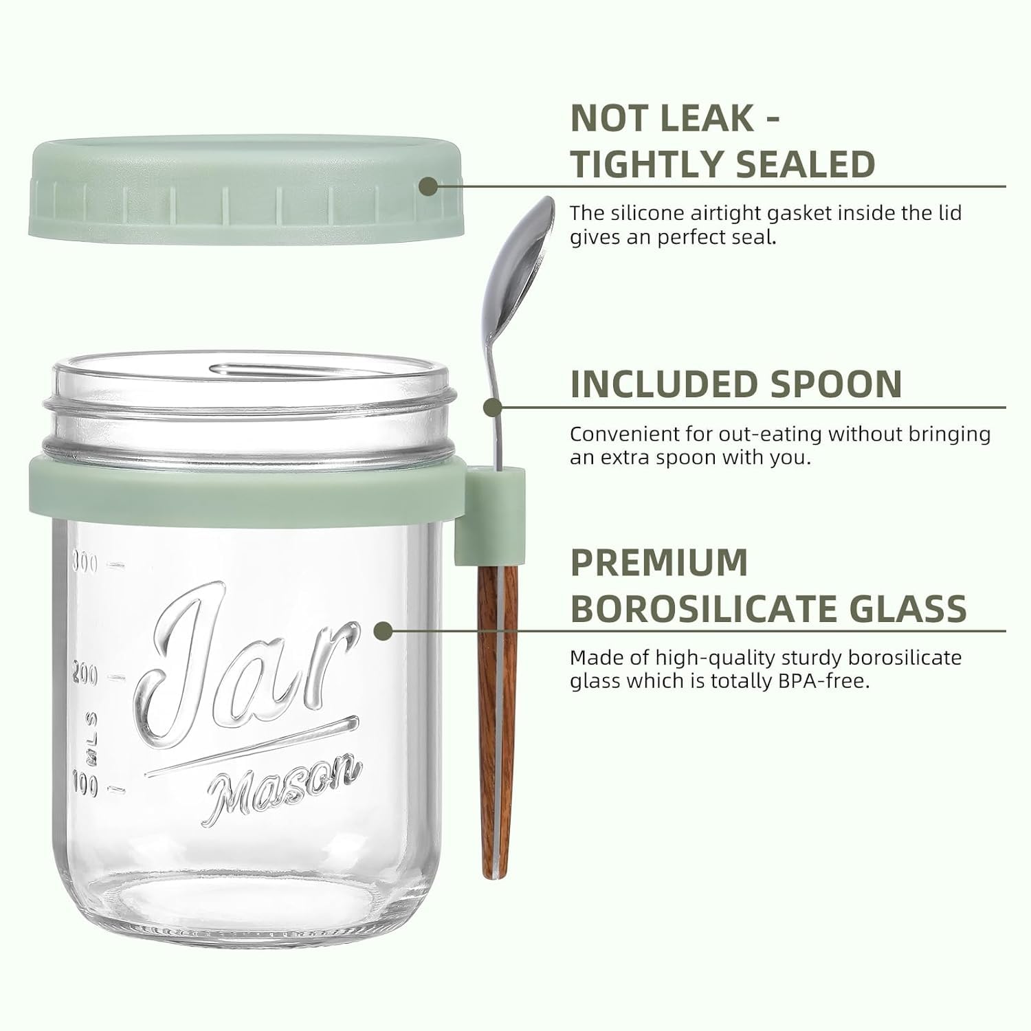 Glass Overnight Oats Containers - Leak-Proof & with Spoons -2