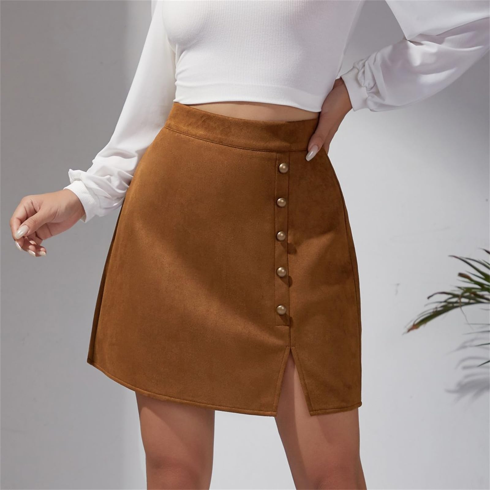Mini falda de piel sintética para mujer, cintura alta, bodycon falda corta con cierre de metal, aspecto de cuero salvaje, elegante ajuste ceñido