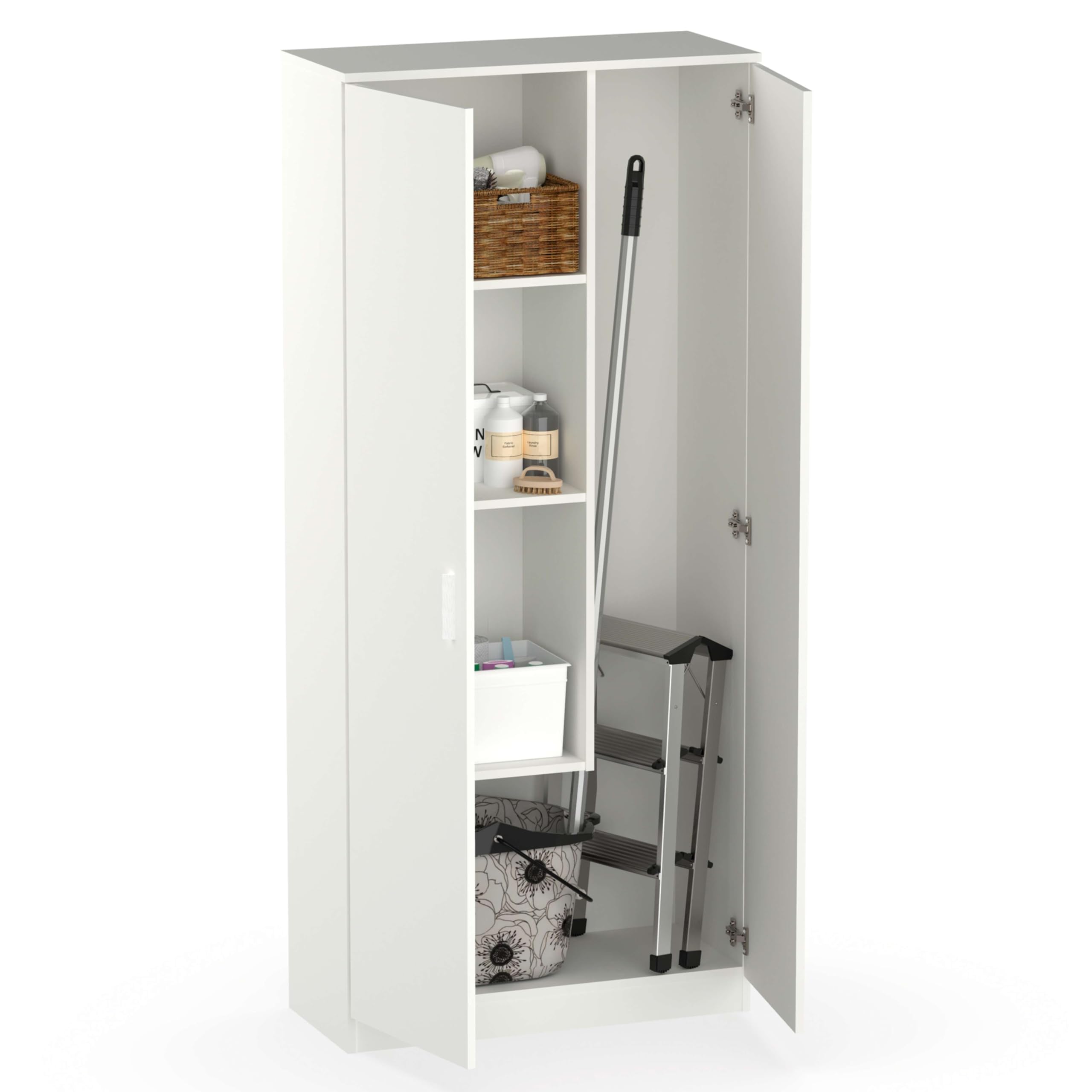 Miroytengo Armario Multiusos Escobero 1 Estante Superior Regulable en Altura Blanco Melamina 180x80x35 cm