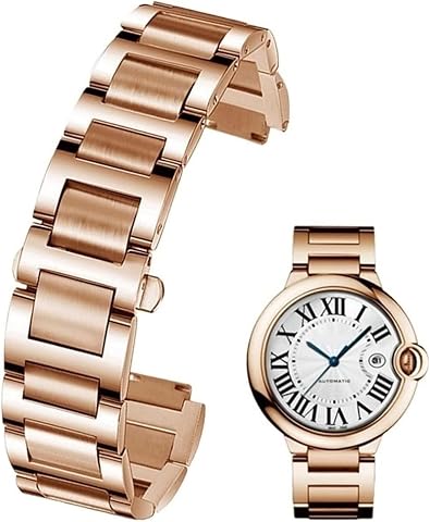 Stainless Steel Lug End Watchband For Cartier W6920046 Ballon Bleu Series Women Men Straps BraceletRose Gold,14-8mm