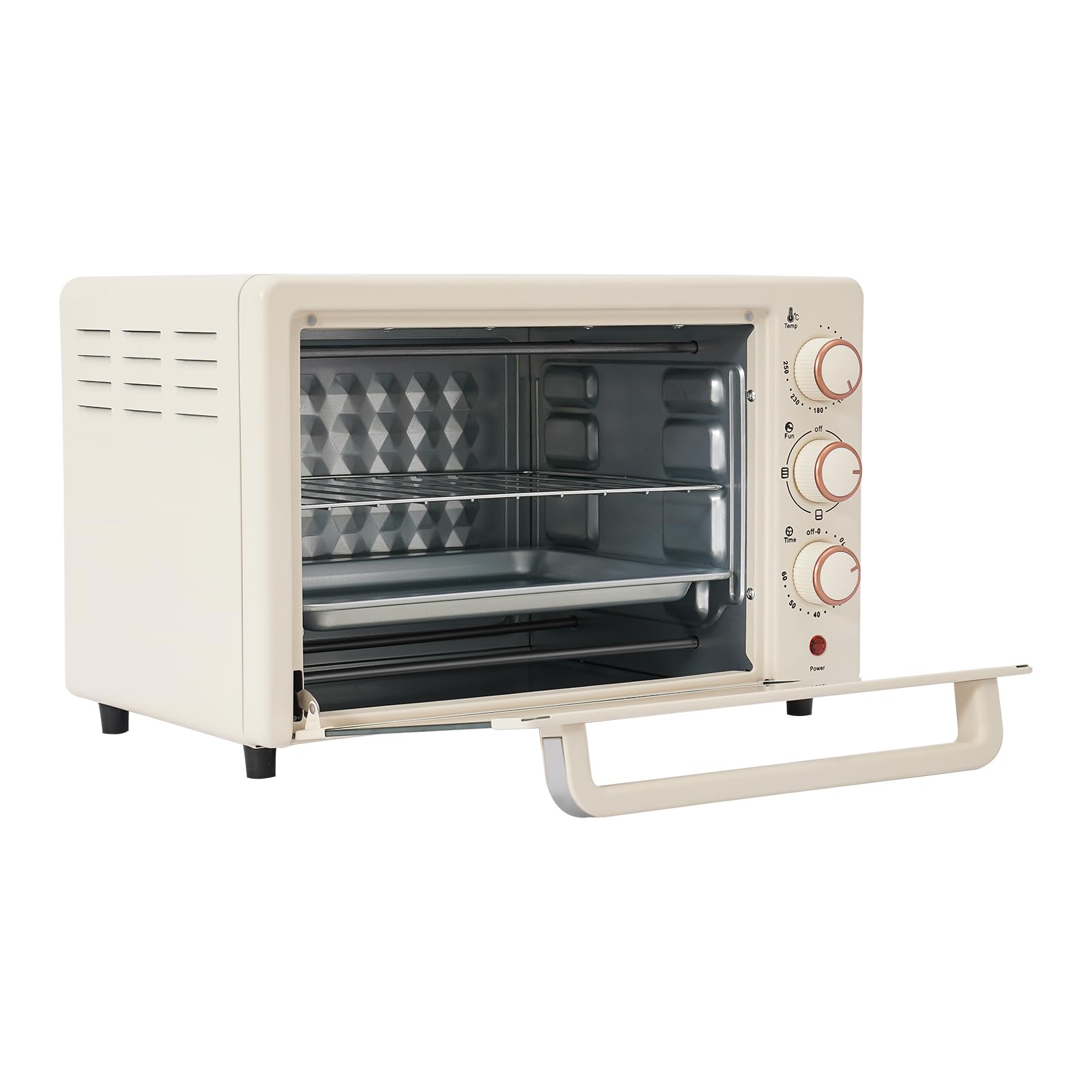 Mini four électrique, 22 l, avec poêle et grille, minuterie de 60 min, four à pizza, 1000 W, 120-250 °C, pour familles, fêtes, barbecues, snacks, desserts