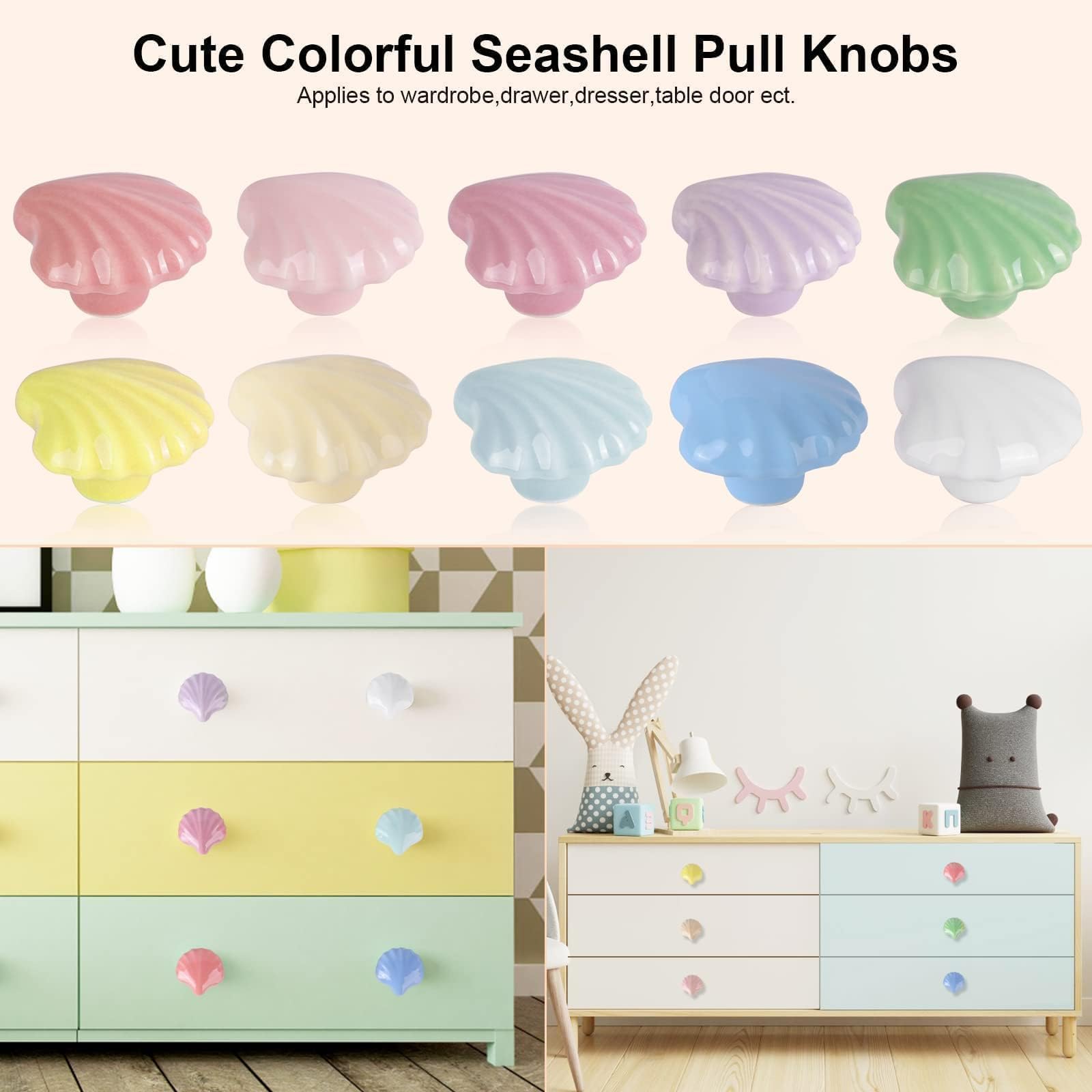cute knobs for dresser OctinPris Seashell Ceramic Mermaid Drawer Knob 10pack 35mm/1.37