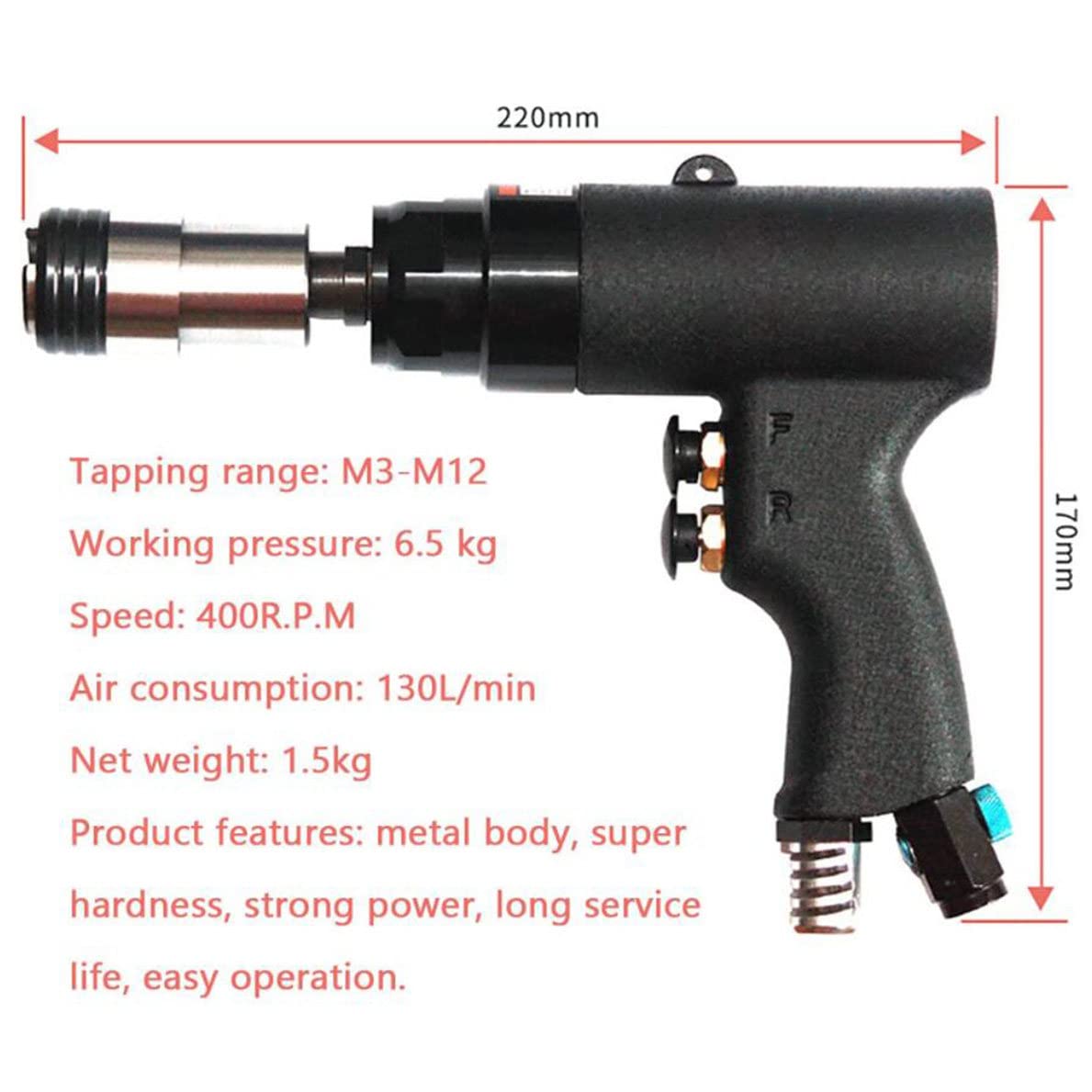Pneumatyczna maszyna do gwintowania M3-M12 Pneumatyczny pistolet do gwintowania 750 obr./min Przenośne narzędzie do gwintowania gwintowników Wiertarka, Gunstyle (Gunstyle)