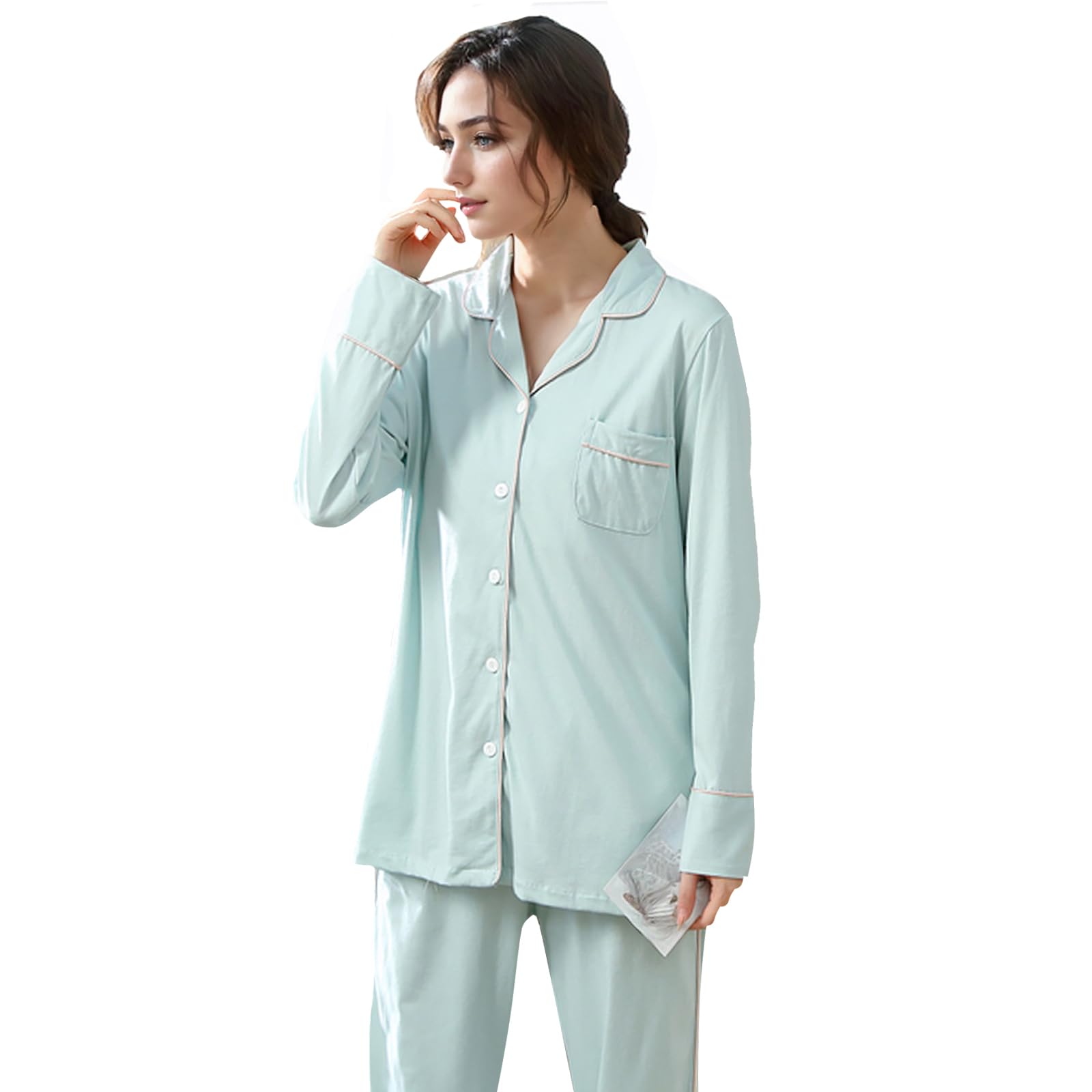 Pigiama da Donna, Pigiama da Notte, 100% Cotone, Pigiama Premaman e Allattamento, a Maniche Lunghe, da Notte, da travaglio, da casa Tuta da Parto ospedaliera