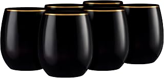 Elegant Stemless Black Wine Goblets with Gold Rim - 12 oz. (Pack of 6) - Unique & Sophisticated Design - Perfect for Enhancing Wine Tasting Experience