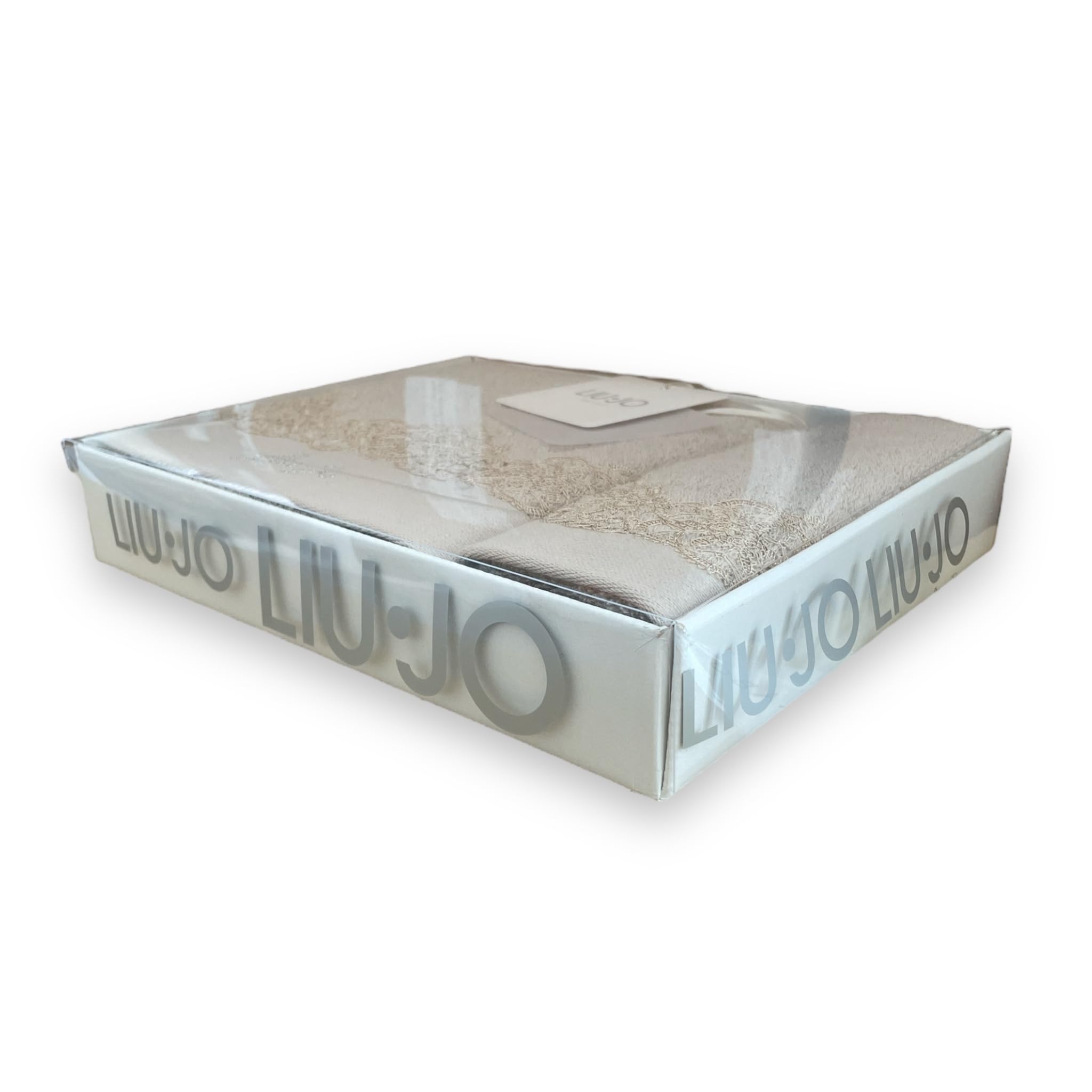 Liu Jo Milano Set Asciugamani Art. Paradiso – Viso 55x100 cm e Ospite 38x58 cm in Spugna 100% Cotone 500 gsm – Con Pizzo e Logo Lurex – In Scatola (Perla)