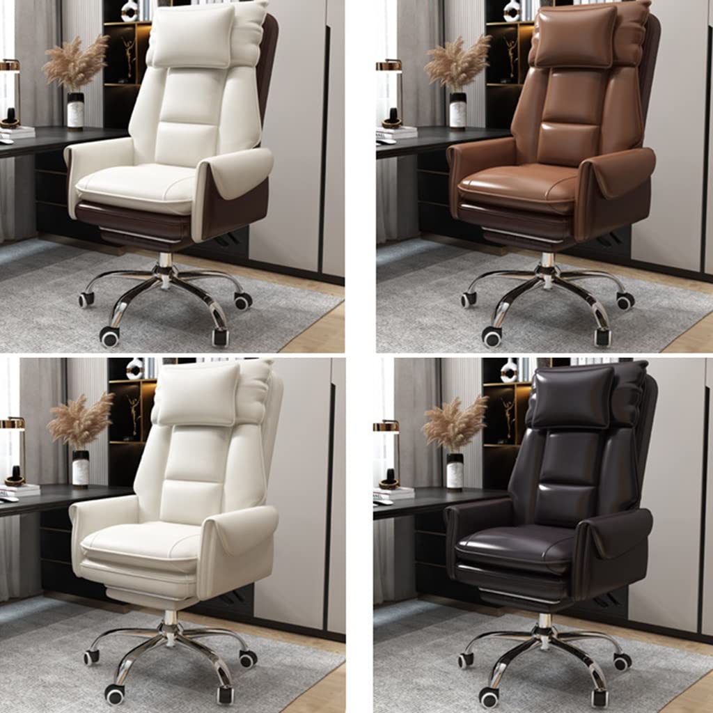 GIZNXBA Sedia Da Ufficio Ergonomica Con Poggiapiedi Sedia Da Scrivania Con Schienale Alto Sedie Direzionali In Pelle Con Braccioli, Sedia Da Studio Reclinabile Regolabile Con Ruote(/Beige B)