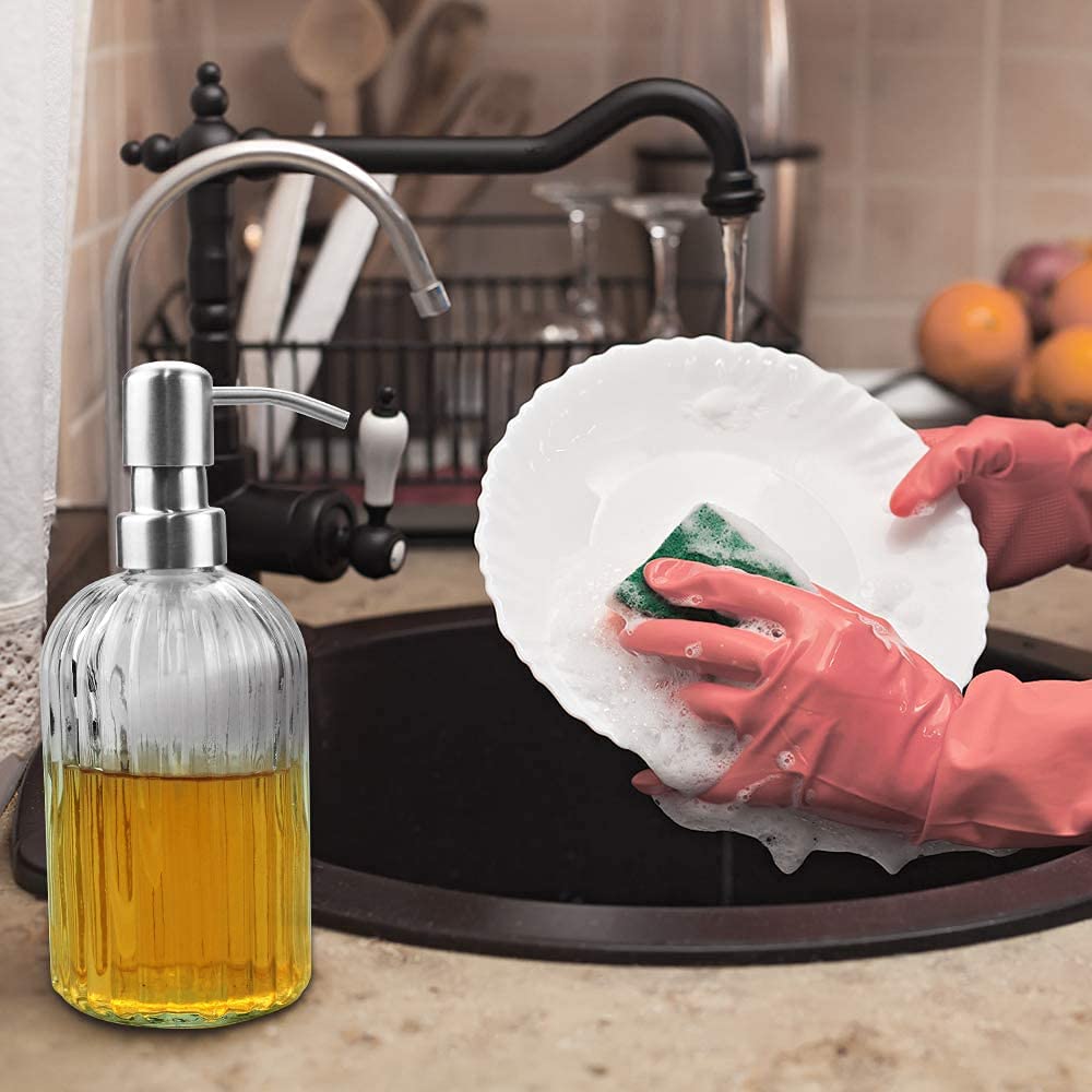 Luxansa Clear Glass Hand Soap Dispenser Set with Rust Proof Pump, Handwash Bottle Liquid Dispenser, Wash Basin Liquid Glass Dispenser Bottle for Bathroom 3