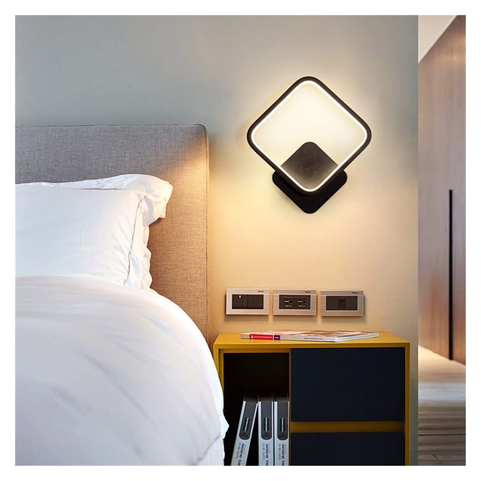VDOQTLJT Wall lamp Modern Lamp LED Round Square Sconces Light Compatible with Bedroom Study Aisle Staircase Living Room Bathroom Ring Fixture Chandeliers(Squareblack)