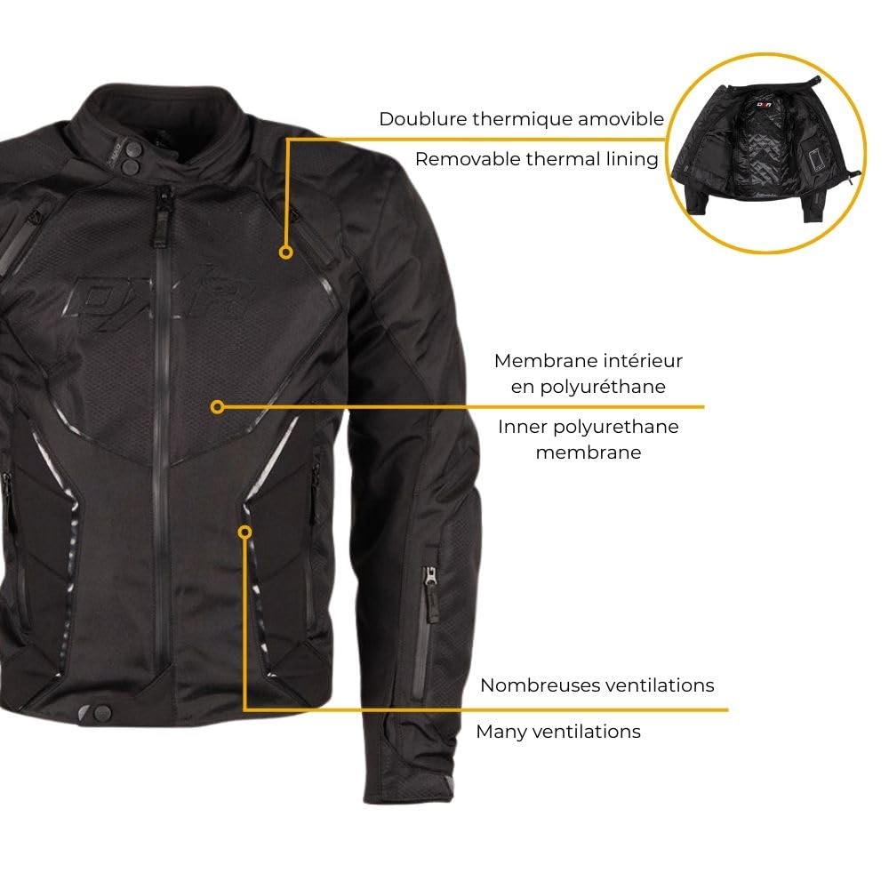 STORM Chaqueta Moto 4 estaciones. Chaqueta de Moto Equipamiento de Protección. Antiviento con 4 Protecciones CE. Hombre. Negro. Talla L
