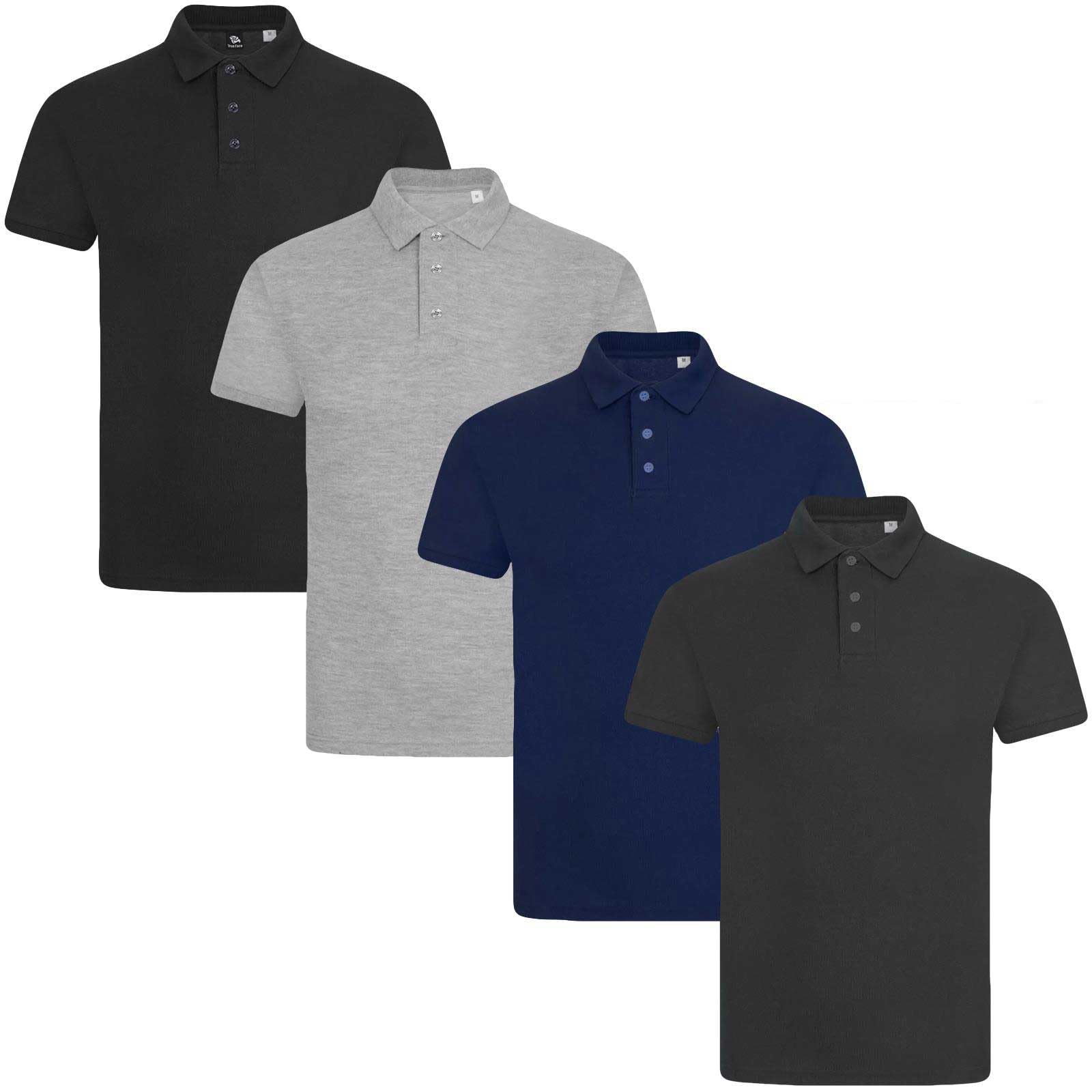True Face Men's Plain Set 1 - 4 Pack Polo Shirt Plain Tshirt Short Sleeve Summer Work Pique T Shirt Workwear Adult Tee Classic Casual Top Plain Set 1-4 Pack Xxl