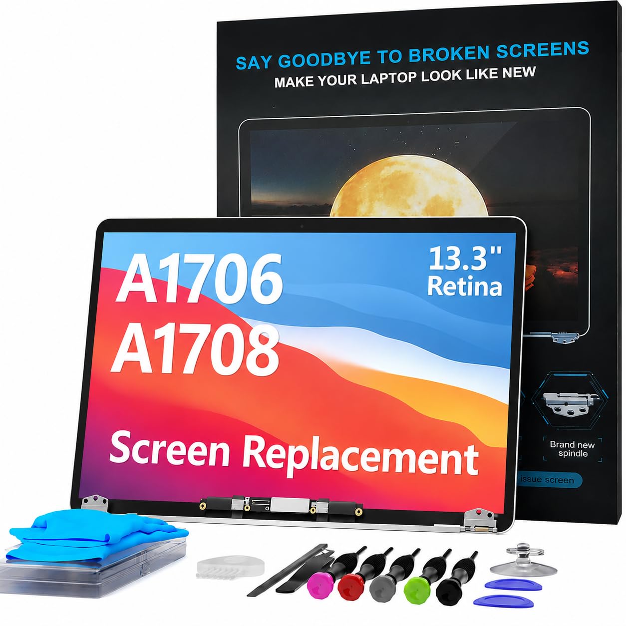 Schermo di ricambio A1706/A1708 da 13,3" per MacBook Pro 2016/2017 Retina modello: A1706, A1708 (fine 2016, metà 2017) EMC 3071, EMC 3163, EMC 3164, EMC 2978 LCD LED completo Screen assembly (argento)