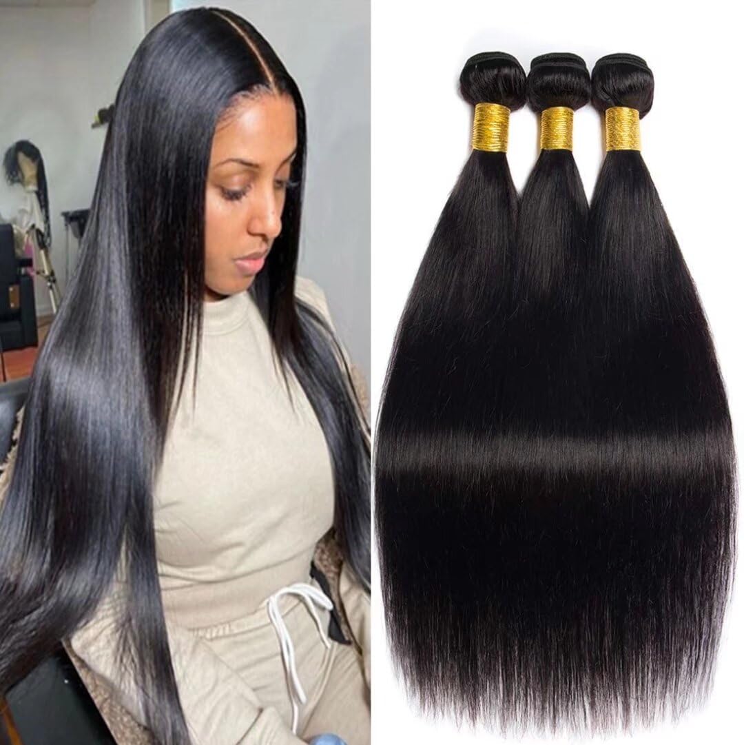 Bele Silky Straight Human Hair Bundles 100% Unprocessed Brazilian Virgin Straight Hair 3 Bundles 10A Grade Straight Human Hair Weave Extensions Natural Color (20 22 24) inches
