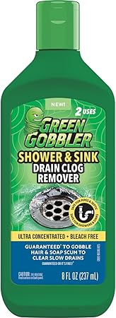 Green Gobbler Ultra Concentrated Drain Clog Remover & Cleaner | Powerful Hair, Grease & Soap Dissolver for Bathroom, Kitchen, Shower, Sink & Toilet | Safe for Pipes & Septic Systems