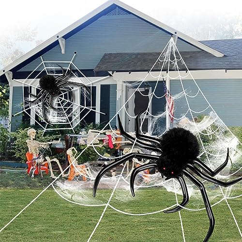 Nadmuchiwany pająk na Halloween | Owłosiony Czarny Gigantyczny Pająk Dekoracje Zewnątrz | Dekoracja pająka dmuchanego do wnętrz/na zewnątrz | Rekwizyty na HalloweenBlack90
