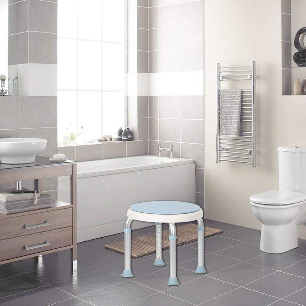 Froadp Taburetes de Baño de Aluminio, Asiento de Ducha con Asas, Silla de Ajustable en Altura sin Respaldo, Taburete con Pies Antideslizantes Carga 136KG para Mujeres Mayores Embarazadas(Tipo A)
