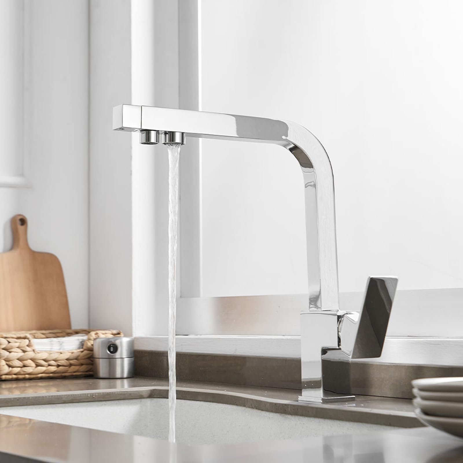 3 Way Kitchen Mixer Tap Taps Swivel Brass Purified Water-Chrome Plated