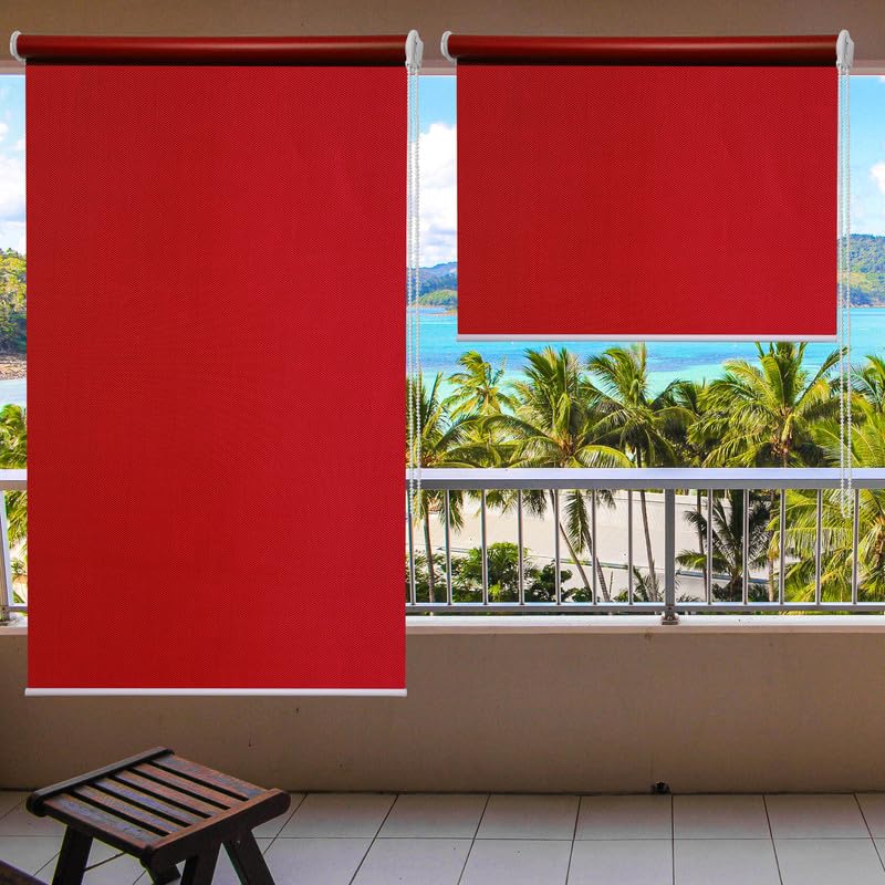 Image of Roller Blinds 300 GSM Polyester Fabric Waterproof & Sun Blockage Corded Roll Up and Down Blinds Curtains for Window, Door, Balcony (Red Color 3 X 9 Feet, Pack of 1 Piece)