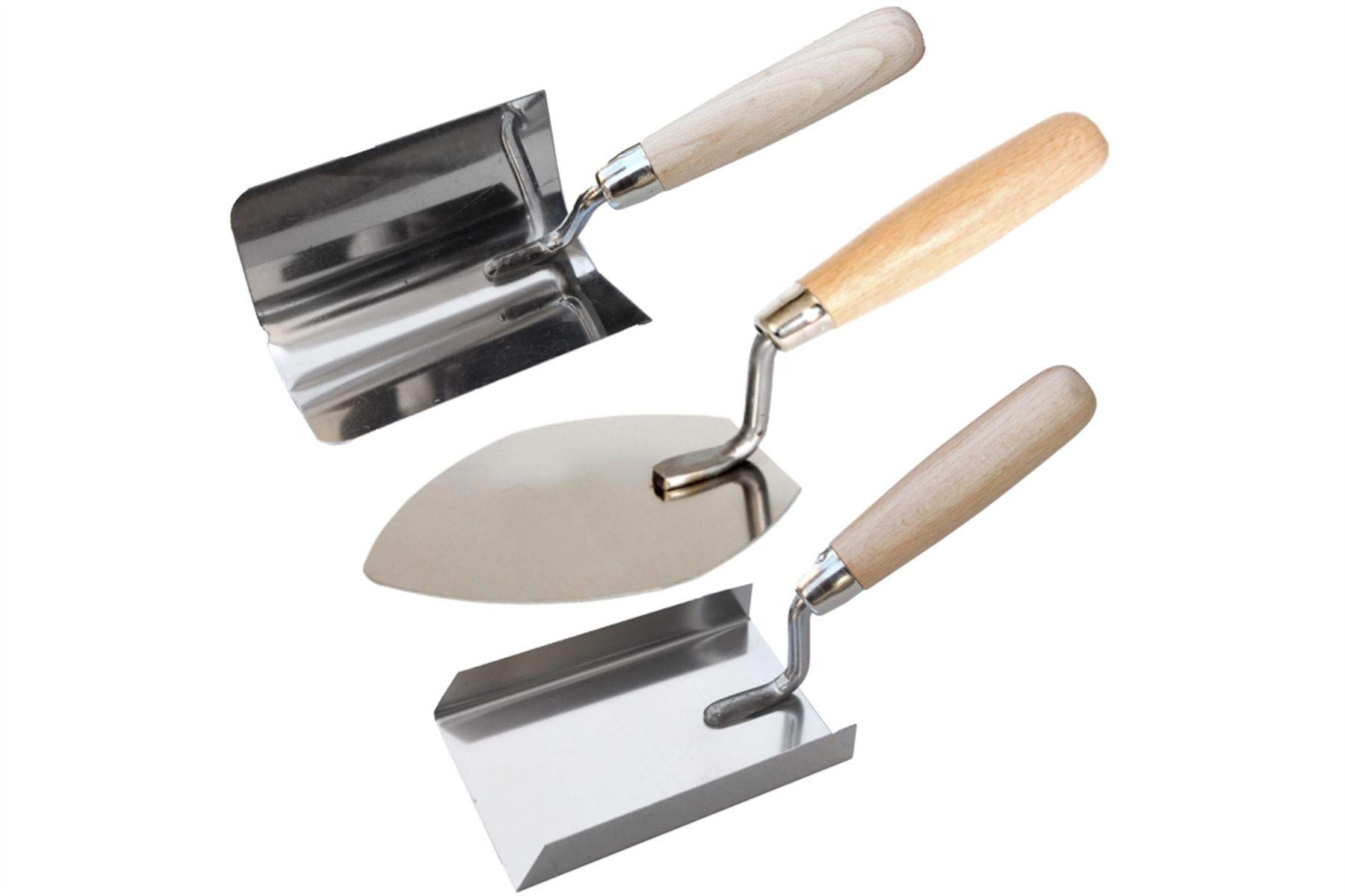 Toolty Stainless Steel Trowel, Plastering Trowel - Tear Shaped 140mm, Shovel Shaped 130mm, Semicircular Shape 120mm - for Brickwork and Plastering - Rubber Handle - DIY - TLTY-S013