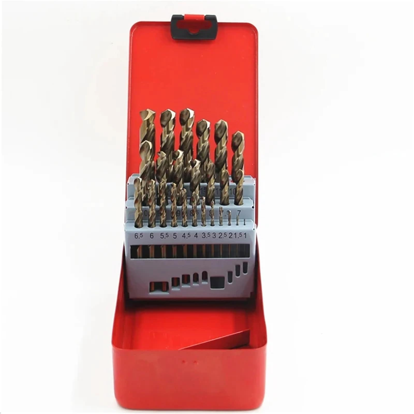 Juego de brocas para taladro rotativo Juego de 25 brocas helicoidales vástago recto cobalto HSS-Co 1-13 mm M35 for perforar metal, madera, acero inoxidable, hierro y aluminio(25Pcs with box)