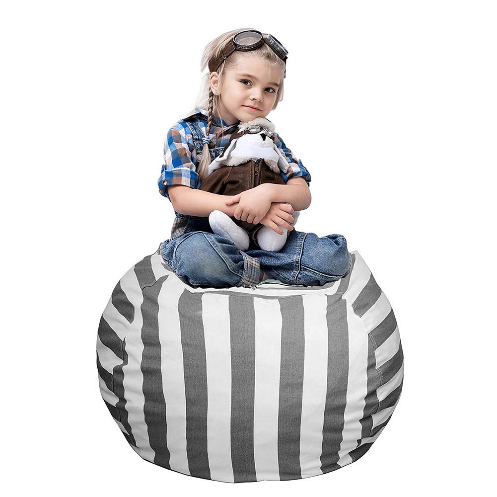 Stuffed Animal Bean Bag Cover Chairs for Kids Grey Bean Bag Storage