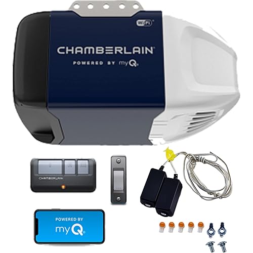 Chamberlain B2202 Smart Wi Fi Enabled Belt Drive Garage Door Opener with Remote, Push Button Controller, Safety Sensors, and myQ App Connectivity