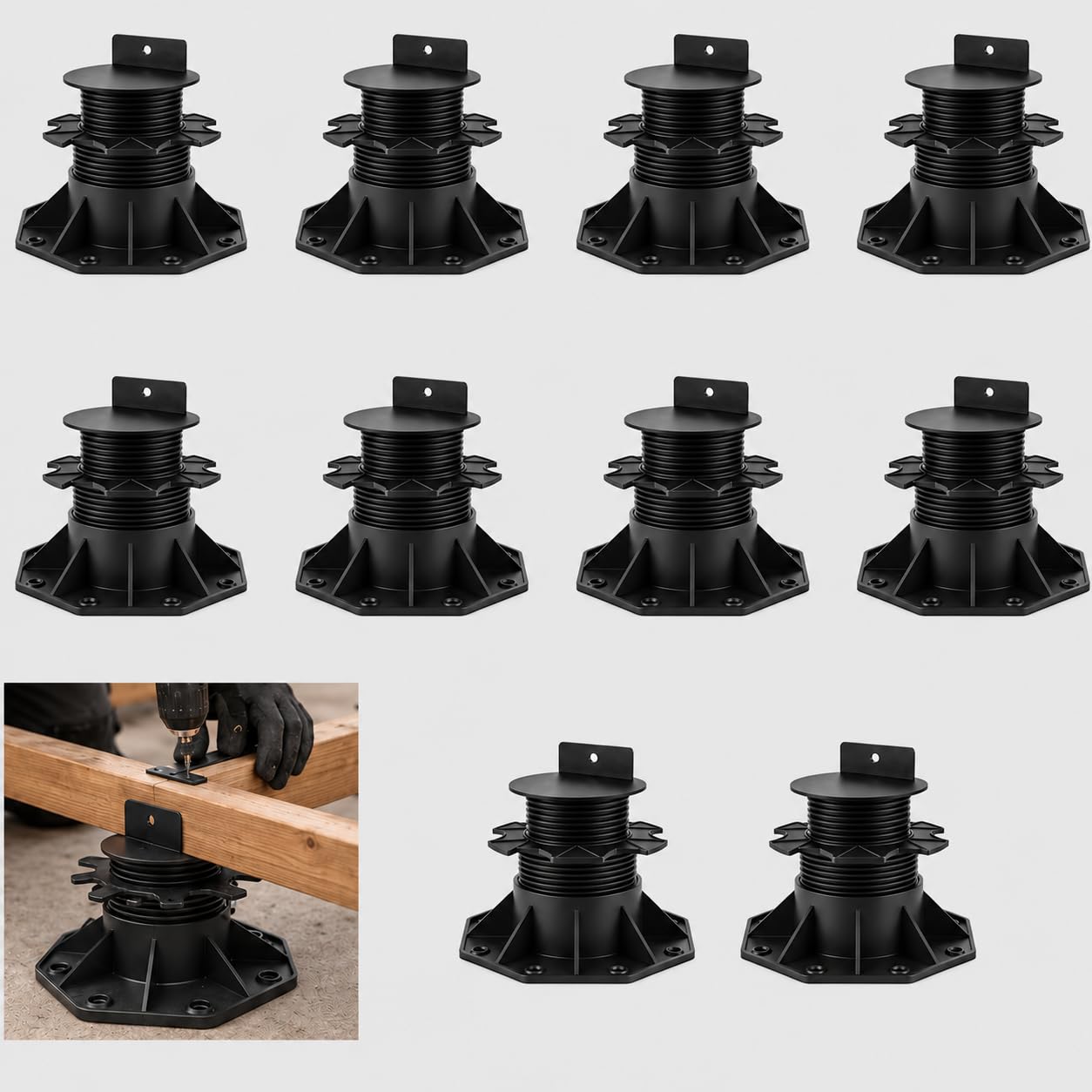 10PCS Decking Pedestal Adjustable 60-140mm, Heavy Duty Decking Feet