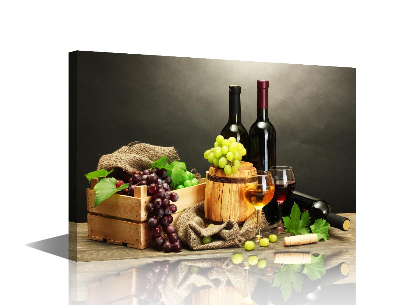 Wall Art for Living Room Wine Paintings Room Wall Pictures 1 Panel Grape Wine in Bottle Cups Prints Artwork on Canvas Modern Home Decor Canvas Wall Art Framed Gallery-Wrapped Ready to Hang-24x16 in