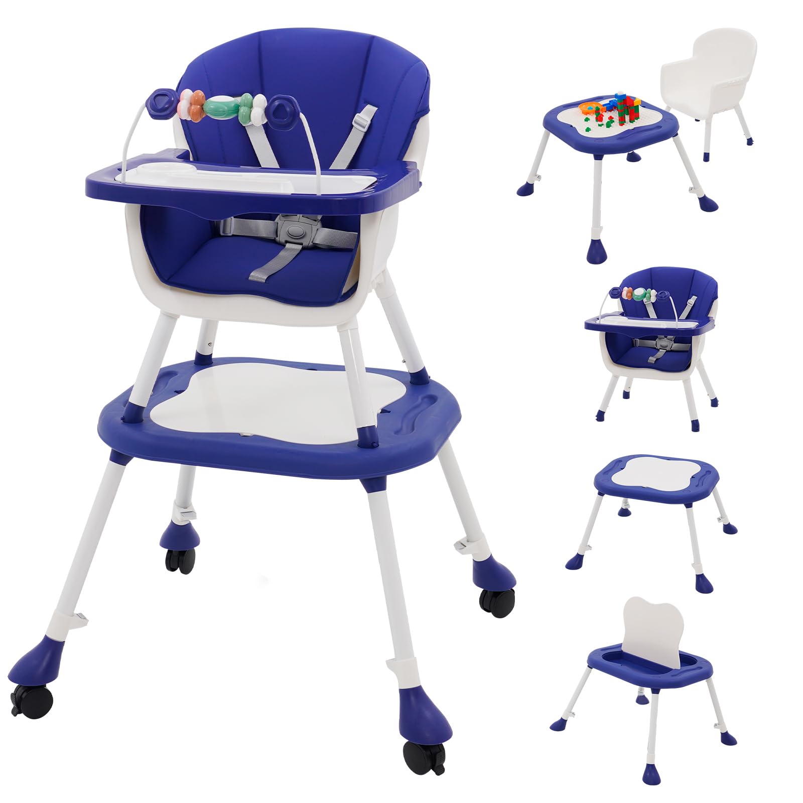 High Chair Baby 5-in-1 Children's High Chair with Table and Wheels High Chair Adjustable Foldable Baby Chair with Reclining Function Combination High Chair Grows with Your Child Dining Room Chair from