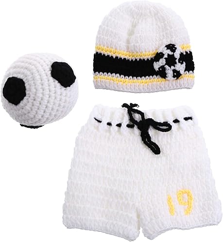 Miniatura 2 de NUOBESTY - Juego de 3 piezas de accesorios de fotografía para bebés recién nacidos de fútbol, ganchillo, traje para bebé, deporte, fiesta temática,