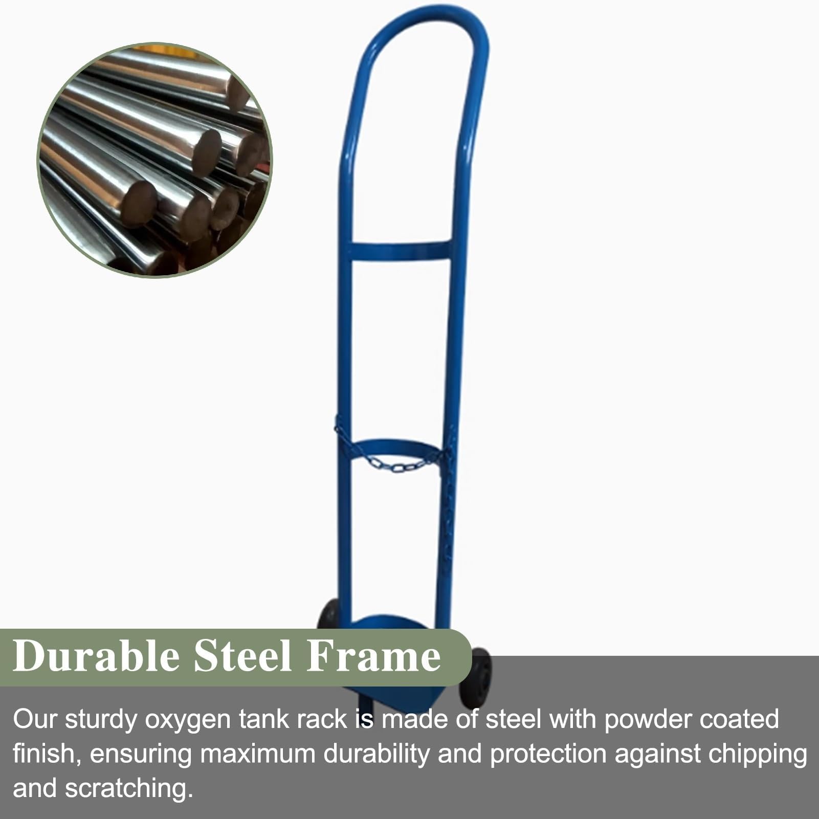 Carro Independiente con Ruedas para Transportar Cilindros de oxígeno, Soporte para Cilindros de dióxido de Carbono con Cadena Fija, Soporte para un Solo Condensador (Azul, 95 cm/37,4 Pulgada