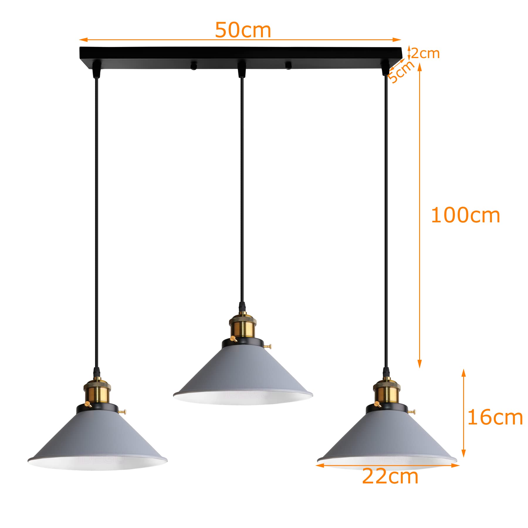 iDEGU 3 Luci Lampada a Sospensione Retrò, Vintage Lampadario a Sospensione in Stile Edison Attacco E27 Plafoniera Moderna Lampade da Soffitto per Cucina Caffè Bar Sala da Pranzo, 22cm, Grigio