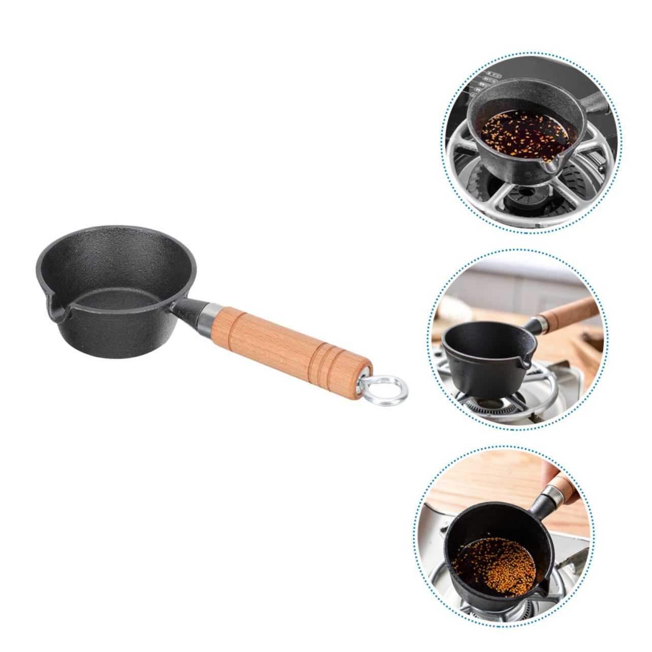 POPETPOP Padella in Manico in Legno Antiaderente e Termoisolante Piccola e Portatile per Friggere Uova Bistecche e Altri Ingredienti per Fornelli Fondo Piatto