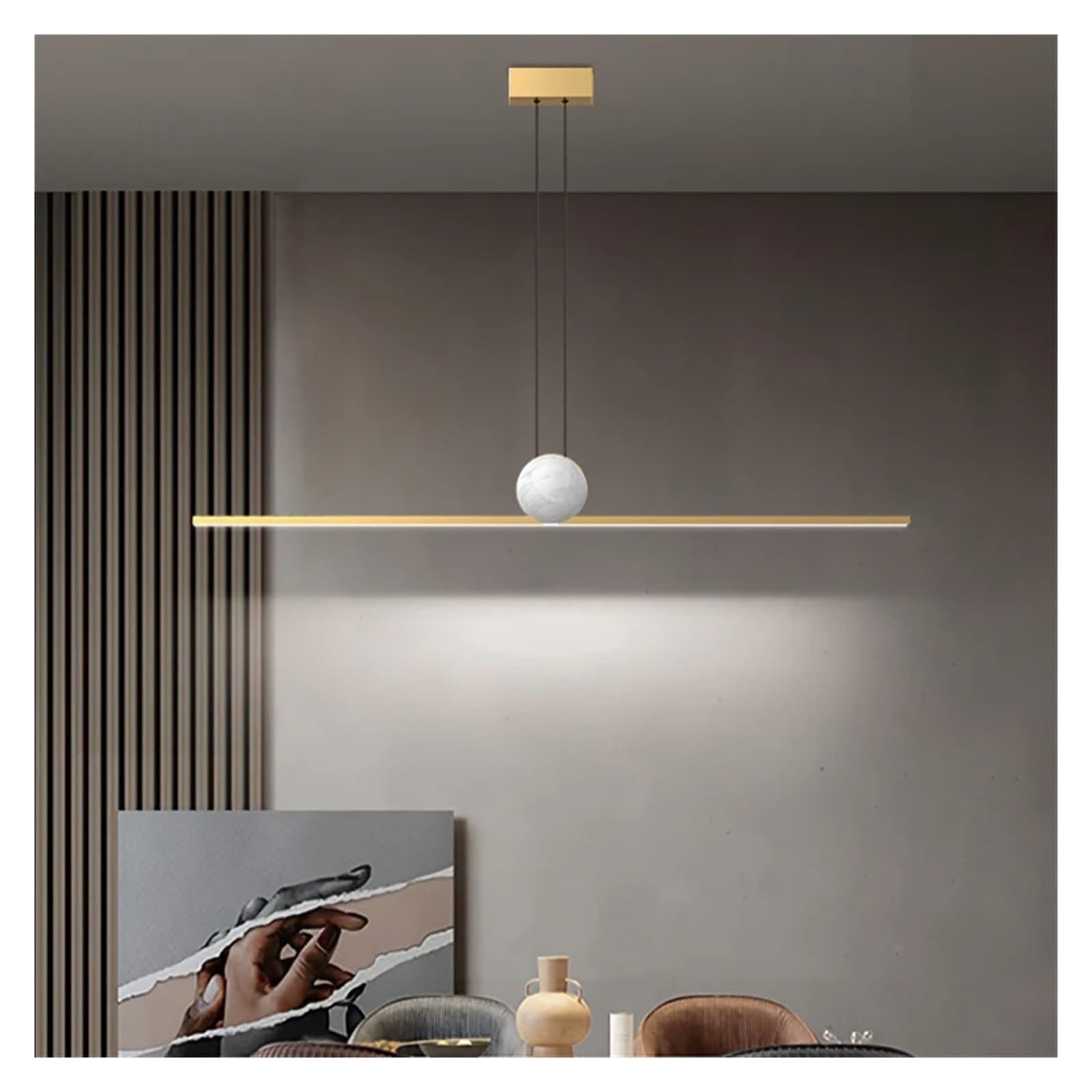 NHPJFDC Minimalist Long Strip Pendant Light Nordic Modern LED Hanging Lamps Restaurant Kitchen Island Home Decor Lighting Fixtures,Elegance
